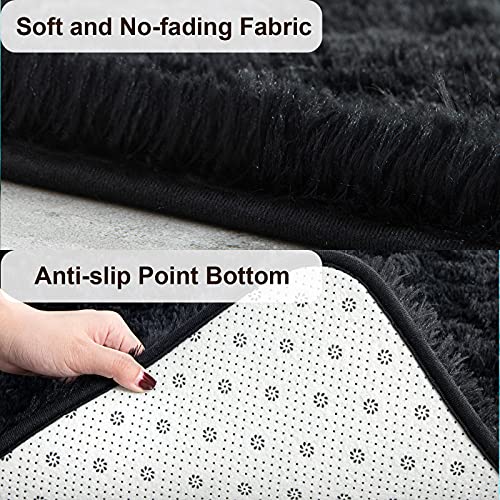 Super Soft Shaggy Rugs Fluffy Carpets (6' x 9' (Rectangular) / Black)