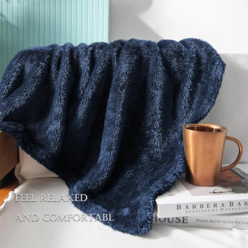 Fuzzy Large Fleece Throw Blanket for Couch (Navy Blue / 50x70 IN)
