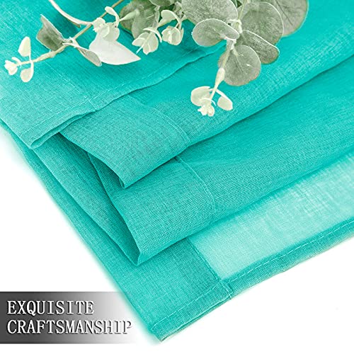 Short Sheer Curtain Linen Textured Bedroom Curtains Sheer Light Filtering Rod Pocket Voile Curtain for Living Room (54"W x 54"L (Pack of 2) / Aqua Blue)