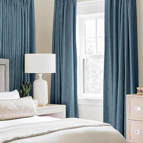 100% Blackout Linen Curtains for Bedroom 42x63 Inches Dusty Blue (Dusty Blue / 42"W x 63"L (Pack of 2))