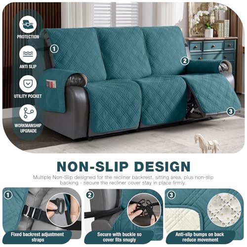 100% Waterproof Recliner Sofa Cover (Peacock Blue / 3 Seater Standard)
