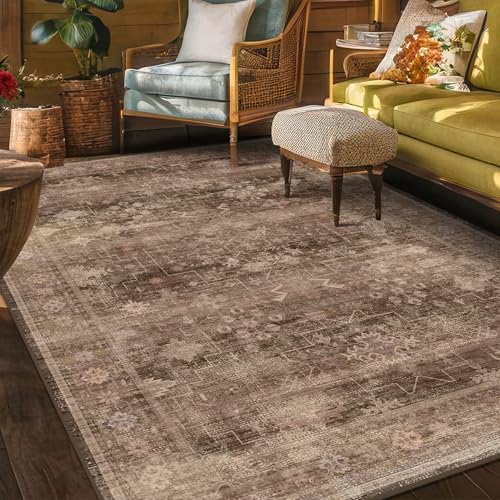 Boho Taupe Brown 5x7 Living Room Rug (5' x 7' (Rectangular) / Brown)