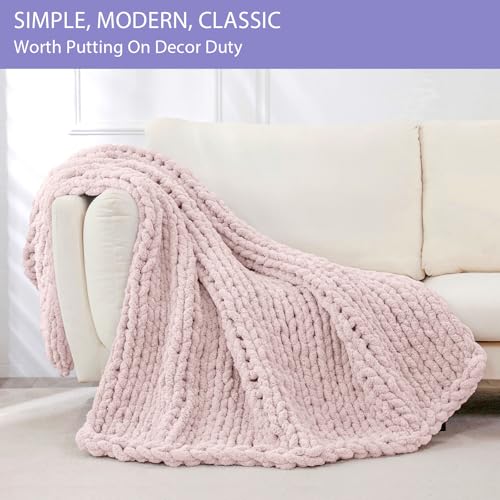 Chunky Knit Throw Blanket for Couch (Rose Tan / 51"x63" (Large Size Throw）)