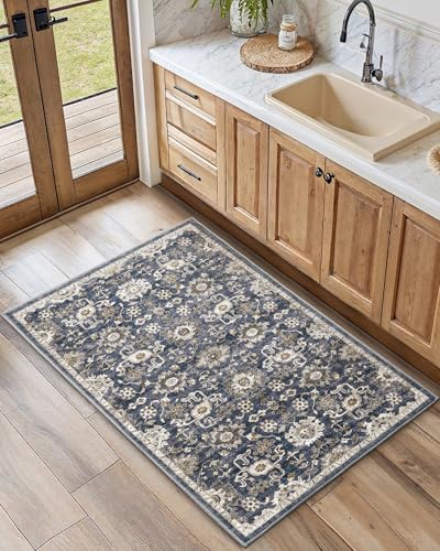 Amada Small 2x4 Washable Area Rug for Entryway (2' x 4' (Runner) / Blue/Brown)