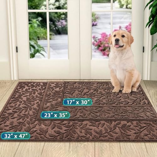 Sturdy Front Entrance Doormats (2'8" x 3'11" (Rectangular) / Leaves Brown)