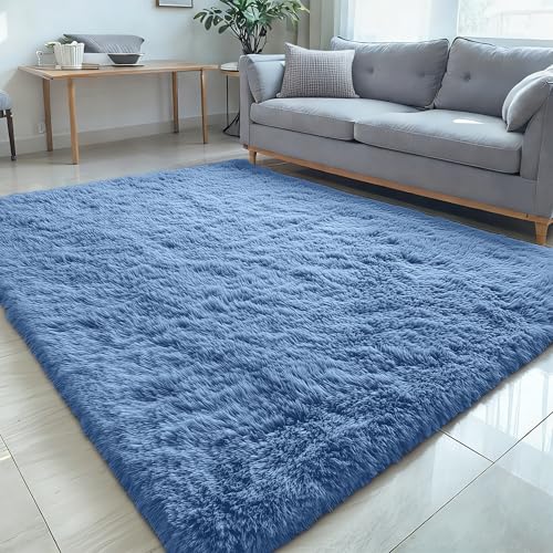 5x7 Machine Washable Large Area Rugs for Living Room (5x7 Ft / Blue)
