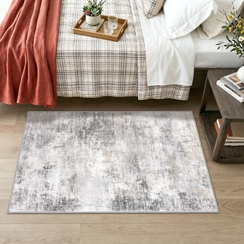 Abstract Area Rug 3x4 Ft Washable Rugs for Entryway Indoor (Ash Grey/Beige / 3' x 4' (Rectangular))