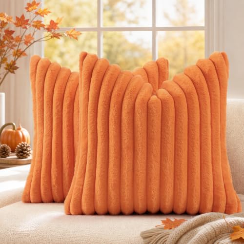 Fall Faux Fur Throw Pillow Covers 20x20 Set of 2 Pumpkin Orange (Pumpkin Orange / 20" x 20" (Pack of 2))