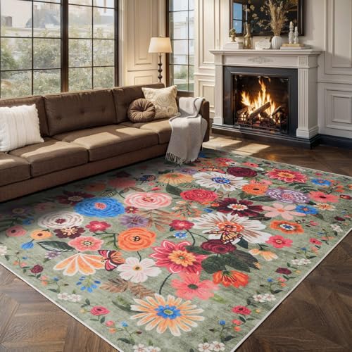 Floral Large Area Rug 10x14 for Living Room Bedroom (Green / 10' x 14' (Rectangular))