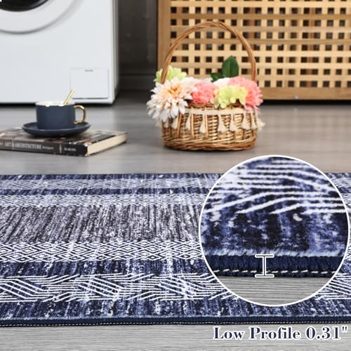 Small Bedroom Area Rug 3x5 Bordered Rug for Living Room Nursery (Blue / 3' x 5' (Rectangular))