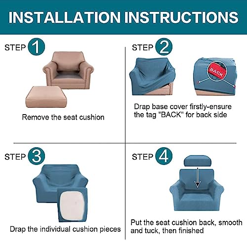 2 Piece Chair Covers Chair Slipcovers for Living Room Armchair Couch Cover Chair Sofa Cover with Individual Cushion Covers Furniture Cover for Chairs Feature Thick Fabric (Armchair (1 Cushion) / Dusty Blue)