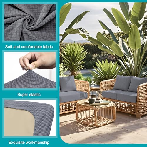 14 Pcs Outdoor Cushion Covers (Jacquard Check Grey / 14PCS)