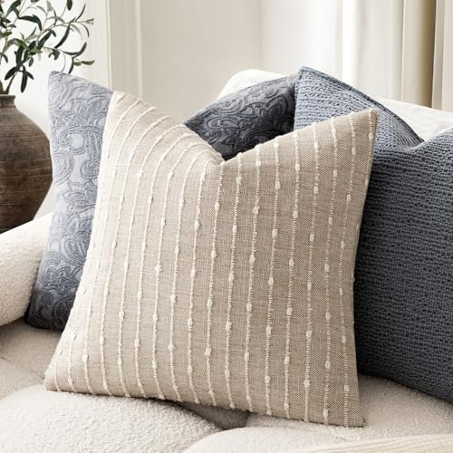 Decorative Striped Boucle Throw Pillow Cover 22x22 Natural Beige (22" x 22" (Pack of 2) / Natural Beige)