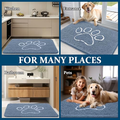 Dog Door Mat for Muddy Paws 32x20 (Airy Blue and White / 32" X 20")