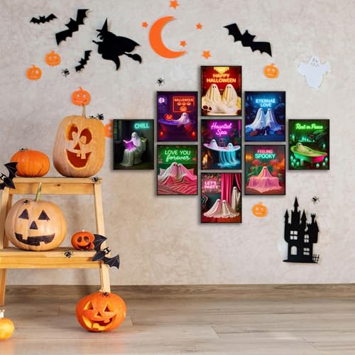 09 Pcs Unframed Glowing Neon Ghost Art (Unframed / Ghost Decor)