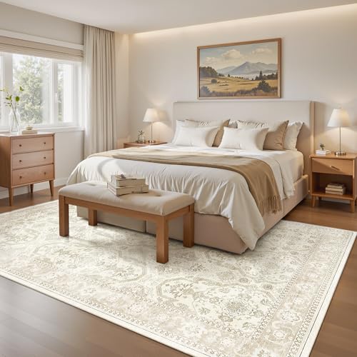 6x9 Area Rug for Living Room Washable Rugs Non (Beige/Brown / 6' x 9' (Rectangular))