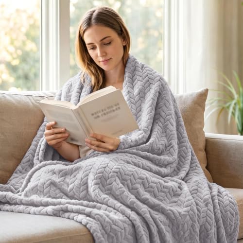 Fleece Throw Blanket for Couch Sofa (Light Grey / Throw ( 50x70 IN ))