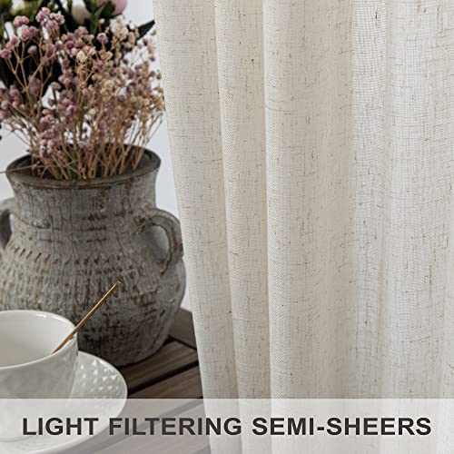 Natural Linen Boho Curtains 84 Inch Length 2 Panels Cream Ivory Light Filtering Semi Sheer Panels Floor Length Drapes for Bedroom Living Room Back Tab Pocket 34 x 84 Inch Long 7FT 7 FT Tall (34"W x 84"L (Pack of 2) / Natural)