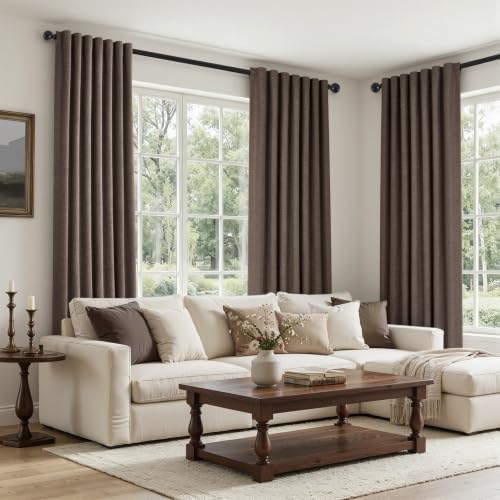 102 Inch Length Linen Blackout Bedroom Curtains Dark Brown Back Tab Pleat Curtains for Living Room 100% Black Out Drapes Thermal Insulated Floor Ceiling Boho Farmhouse Window Drapes 2 Panels Taupe (Dark Brown / 52"W x 102"L (Pack of 2))