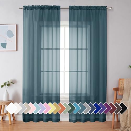 Dusty Blue Sheer Curtains 90 Inches Long 2 Panels (Dusty Blue / 42"W x 90"L (Pack of 2))