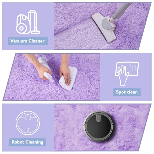 Purple Fluffy Round Area Rugs for Bedroom (Purple / 3' (Round))
