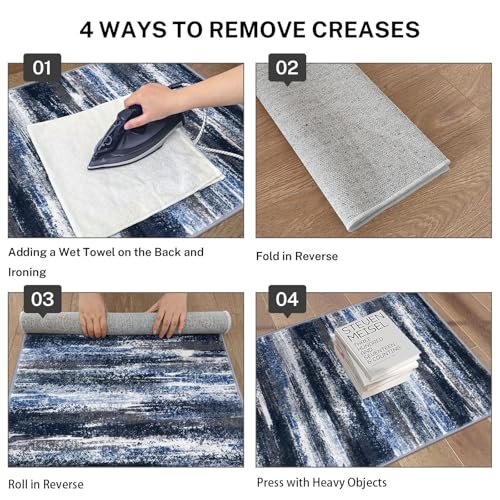 Abstract Washable 2x6 Runner Rug Non Slip Runners for Hallway (Navy Blue and Gray / 2' x 6' (Runner))