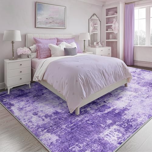 Washable 5'x7' Abstract Area Rug for Living Room Purple (Purple/Gray/Pink/White / 5' x 7' (Rectangular))