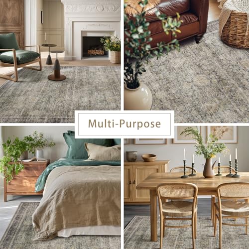 Green Brown 8x10 Washable Area Rugs for Living Room (8' x 10' (Rectangular) / Brass-green-brown-olive)