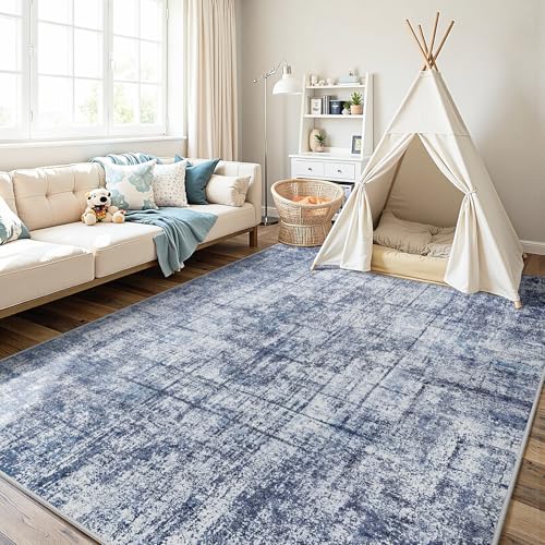 9x12 Washable Area Rug for Living Room Bedroom (Navy/Light Gray / 9' x 12' (Rectangular))