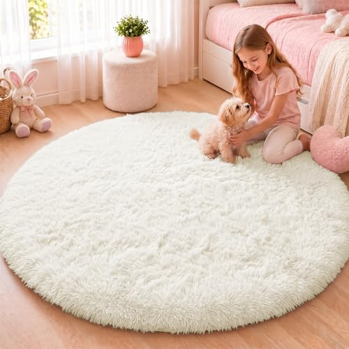 Ivory Round Rugs for Bedroom (4 Ft Round / Ivory)
