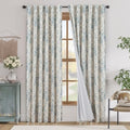 Floral Linen Blackout Curtains for Bedroom 90 Inches Long (Blue / 50"W x 90"L (Pack of 2))