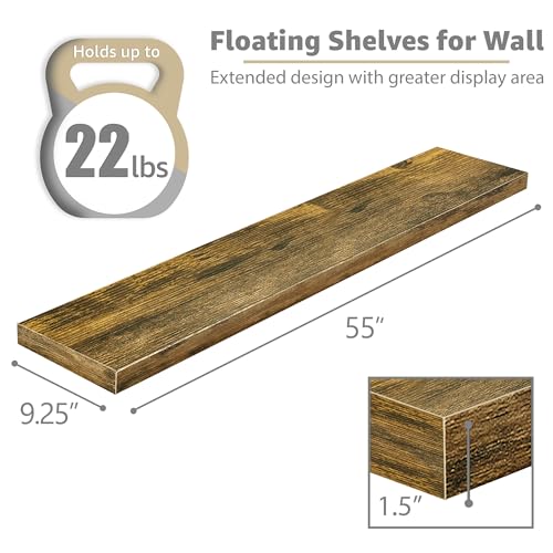 Floating Shelves for Wall Storage (Rustic Brown / 55 Inch / 3 Pack)