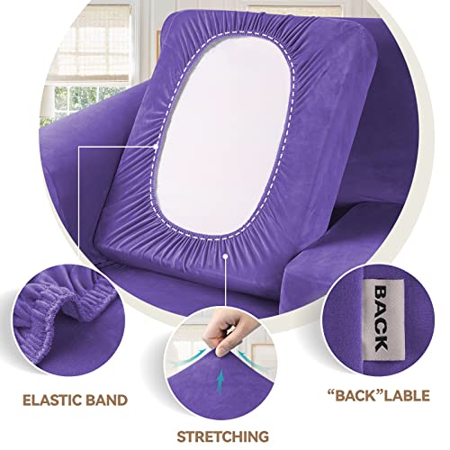 4 Pieces Couch Cover for Sofa Velvet Sofa Covers Washable (Large / Purple)
