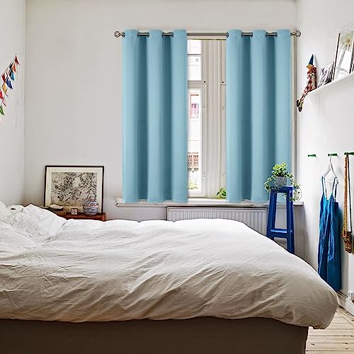 Short Curtains for Small Window 45 Inch Long (Greyish Blue / 38"W x 45"L (Pack of 2))
