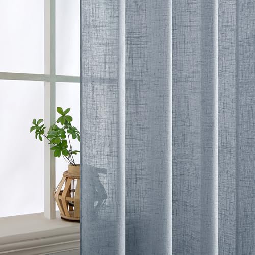 Chambray Blue Linen Curtains 52x96 Inch Long for Bedroom Living Room (52"W x 96"L (Pack of 2) / Chambray Blue)