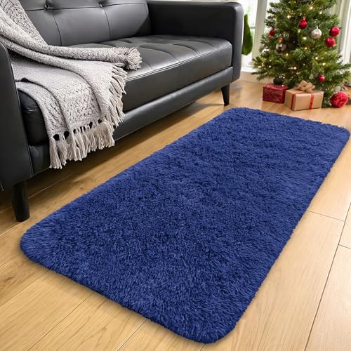 2x4 Machine Washable Runner Rugs for Hallway (2x4 Ft / Navy Blue)