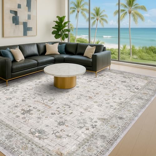 Large Light Gray & Sage 10x14 Living Room Rug (10' x 14' (Rectangular) / Light Gray / Sage)