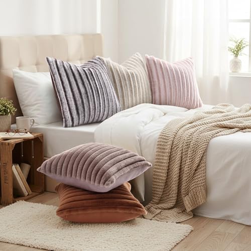 Fall Faux Fur Throw Pillow Covers 18x18 Set of 2 Brown (Brown / 18" x 18" (Pack of 2))