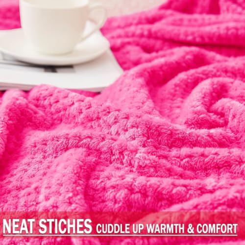 Large Waffle Fleece Throw Blanket for Couch (Hot Pink / 50x70 in)