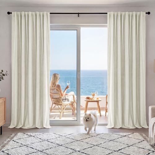 Cream Beige Linen 100% Blackout Curtains for Bedroom W52 x L120 (Cream Beige / 52"W x 120"L (Pack of 2))