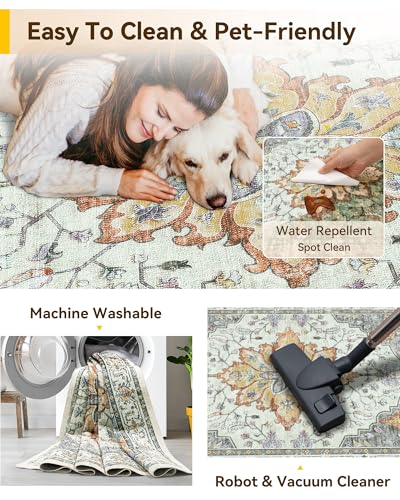 Washable Area Rug (Beige/Carbon Grey/Orange / 2' x 5' (Rectangular))