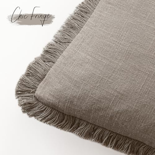 Decorative Linen Fringe Throw Pillow Covers 26×26 Inch (26" x 26" (Pack of 2) / Dune)