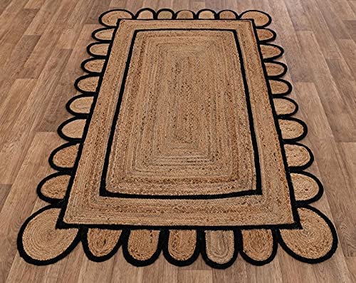 SVI Rug Scallop Pattern Jute Bohemian Area Rug (3' x 5' (Rectangular) / Black)