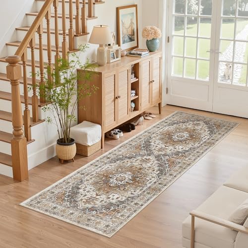 Washable Runner Rug 2x6 Runners for Hallways Non Slip (Turmeric/Grey / 2' x 6' (Runner))