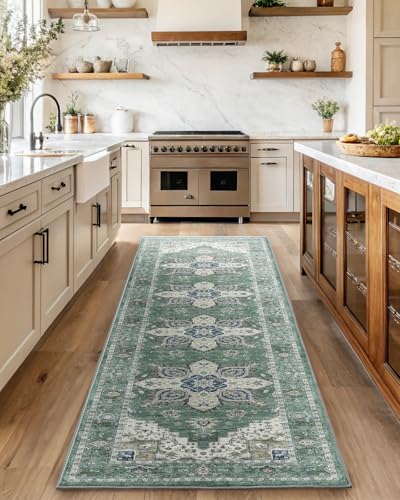 Amada 2'6"x10' Washable Runner Rug for Hallway (2'6" x 10' (Runner) / Dark/Green)