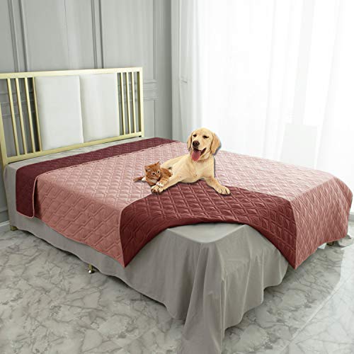Waterproof Dog Bed Cover Pet Blanket for Furniture Bed Couch Sofa Reversible (68x82 Inch (Pack of 1) / Pink+burgundy)