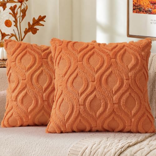 Faux Fur Plush Soft Orange Throw Pillow Covers 26x26 Set of 2 (26" x 26" (Pack of 2) / Orange)