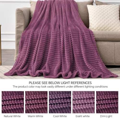 3D Ribbed Jacquard Plum Fleece Twin Blanket for Couch (Plum / Twin(60"x80"))