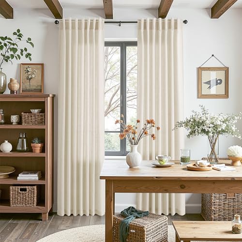Extra Long 120 Inch Curtains for Living Room Birch Beige Linen Light Filtering Semi Sheer Curtain Back Tab Modern Farmhouse Decor Floor to Ceiling High Window for Bedroom 52x120 (52"W x 120"L (Pack of 2) / Birch Beige)