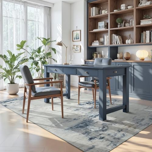 4x6 Washable Non Slip Abstract Area Rugs for Bedroom Living Room (Blue / White / 4' x 6' (Rectangular))